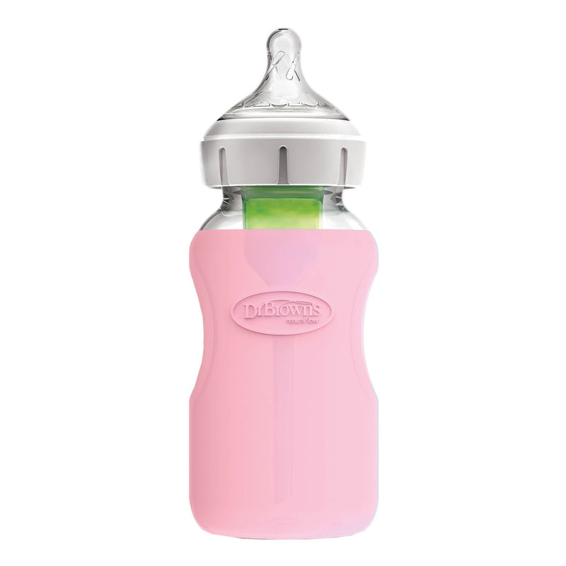 DR. BROWN'S Wide-Neck Glass Baby Bottle Silicone Sleeves, Assorted Colors, 270ml