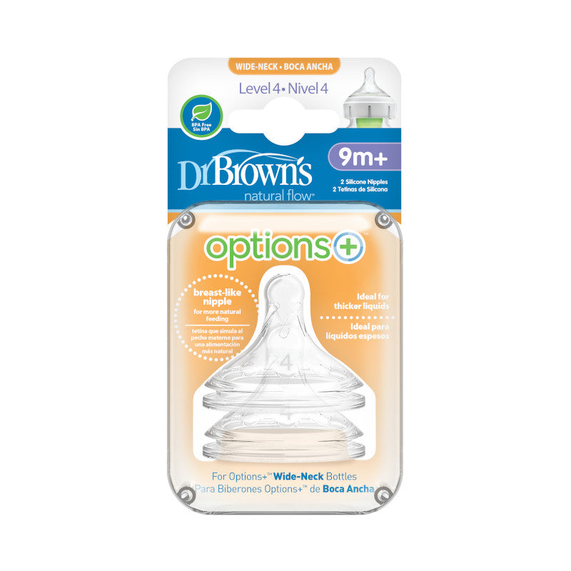 DR. BROWN'S Natural Flow Options+ Wide Neck Baby Bottle Nipples, Assorted Levels