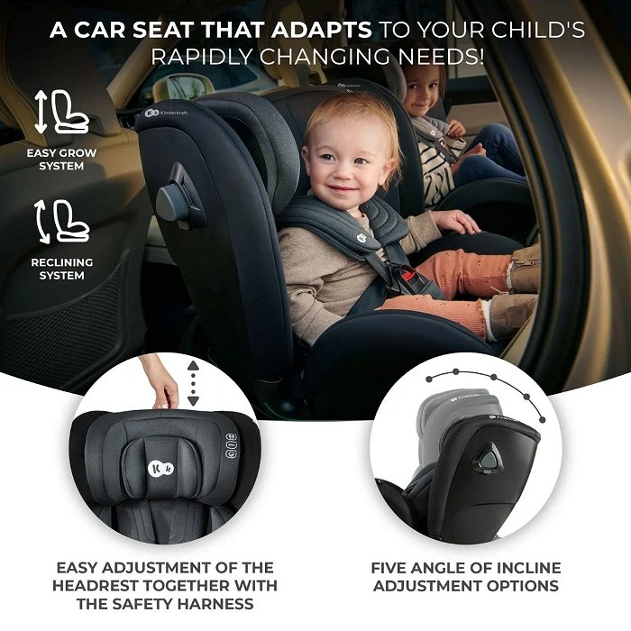 KINDERKRAFT 360º Rotational Car Seat, Xrider, Black