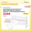 ["Best Of" Savings] PALETTE BOX Sweet Dreams 10-in-1 Convertible Baby Cot + FREE Mattress & Bedding Set