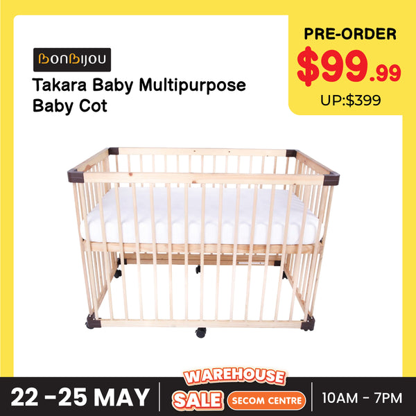 [Pre-Order] BONBIJOU Takara Multi-purpose Baby Cot, Natural w/o Varnish