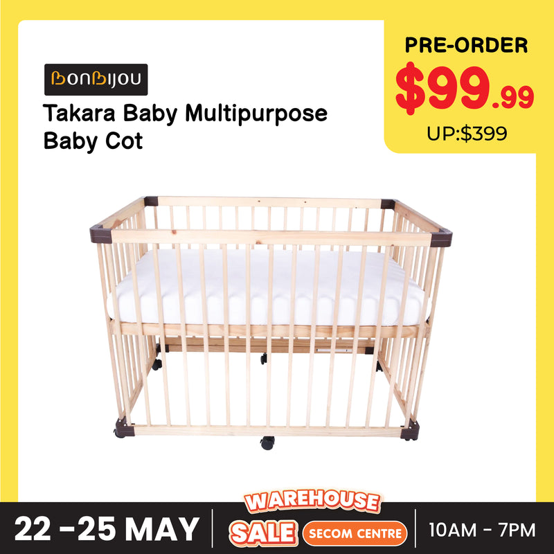 [Pre-Order] BONBIJOU Takara Multi-purpose Baby Cot, Natural w/o Varnish