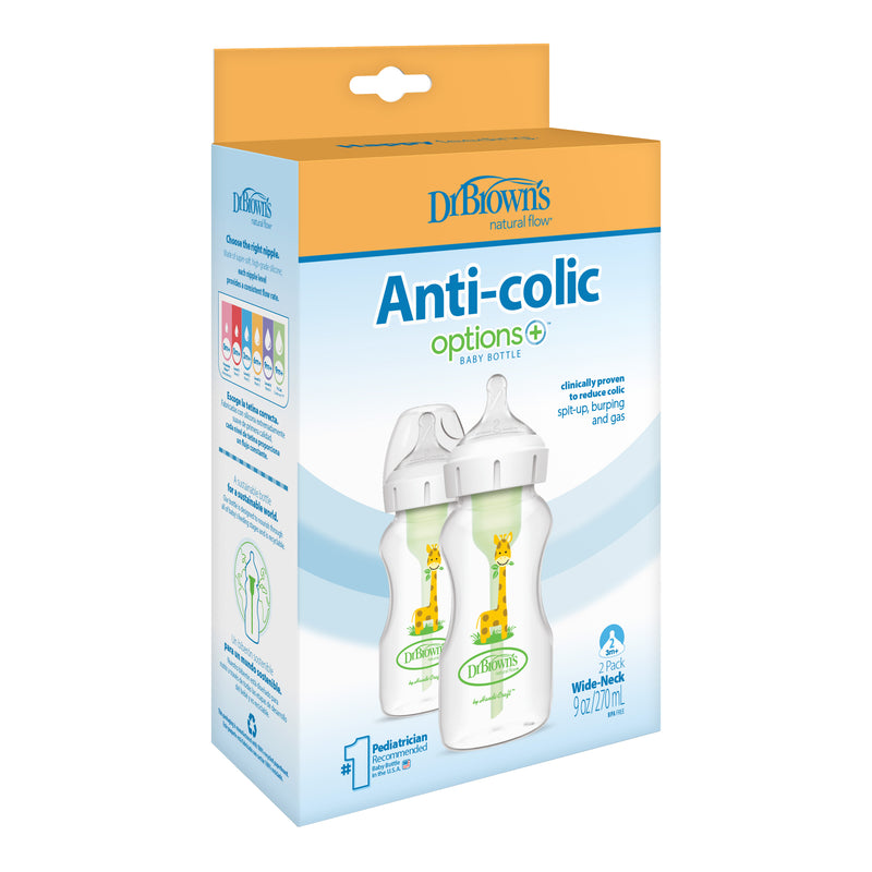 BROWN'S 270ml Wide-Neck Options+ PP Bottle W/L2 Nipple, Giraffe,