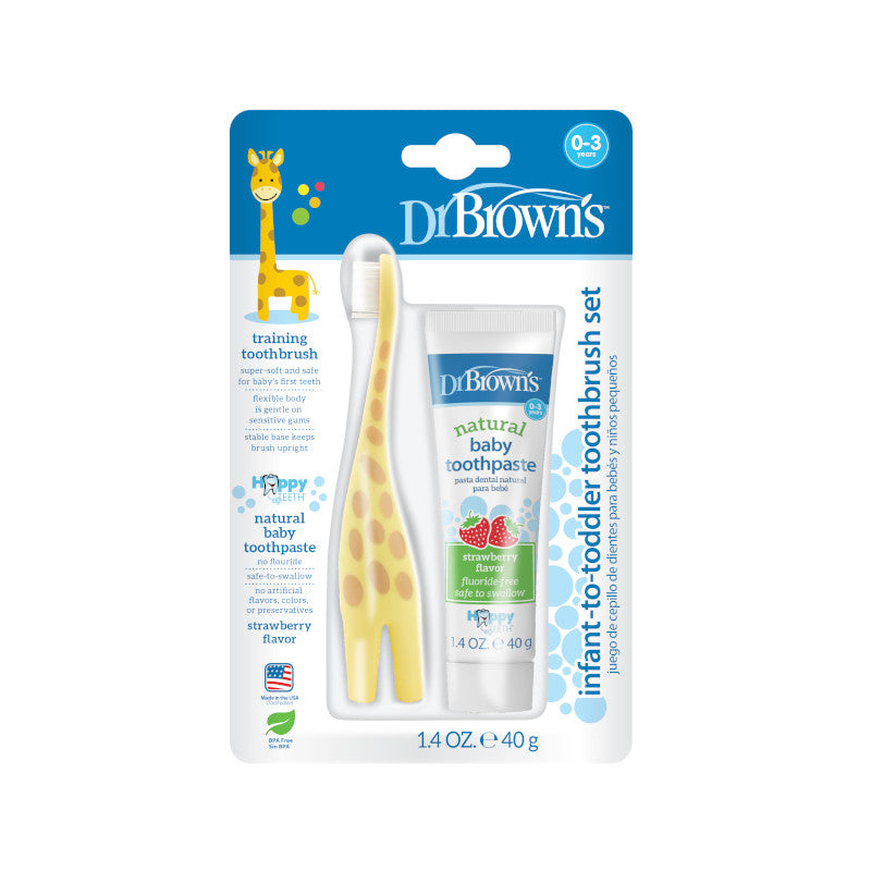 DR. BROWN'S Infant-To-Toddler Toothbrush & Toothpaste Combo Pack, Assorted Designs