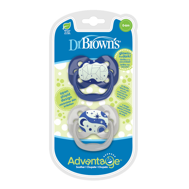DR. BROWN'S Advantage Pacifier Glow In The Dark Pacifier, Assorted Stages, 2-Pack