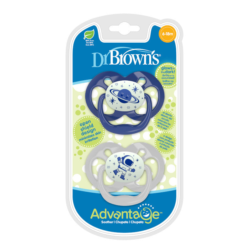 DR. BROWN'S Advantage Pacifier Glow In The Dark Pacifier, Assorted Stages, 2-Pack