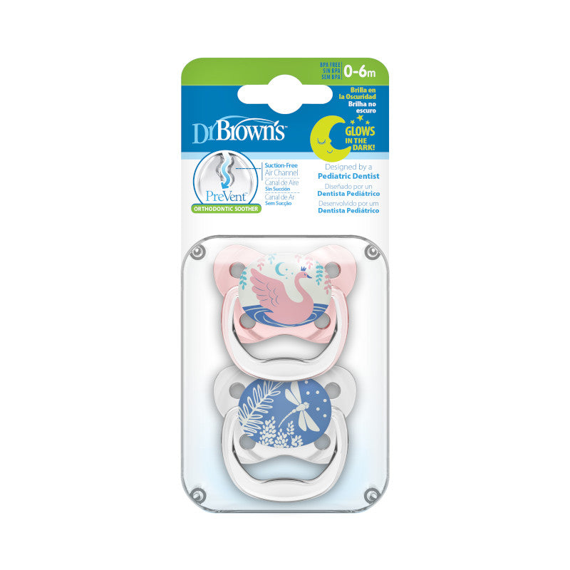 DR. BROWN'S PreVent Contoured Glow-in-the-Dark Pacifiers, Assorted Stages/Colors, 2-Pack