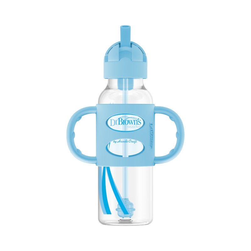 DR. BROWN'S Milestones Narrow Neck PP Sippy Straw Bottle w/ Silicone Handles, 250ml, Assorted Designs
