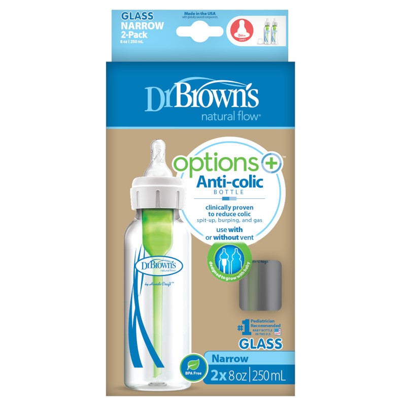 Dr Brown's Options+ Narrow Neck Glass Bottle, 250ml, 2-Pack