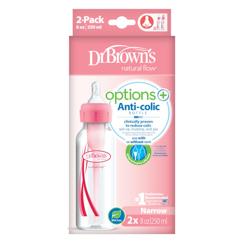 Dr Brown's Options+ Narrow Neck PP Bottle, 250ml, 2-Pack, Assorted Colors