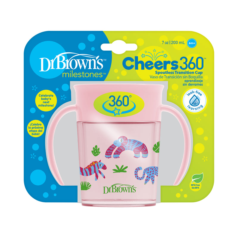 DR. BROWN'S Milestones Cheers360 Spoutless Transition Cup w/ Handles, 200ml, Assorted Designs