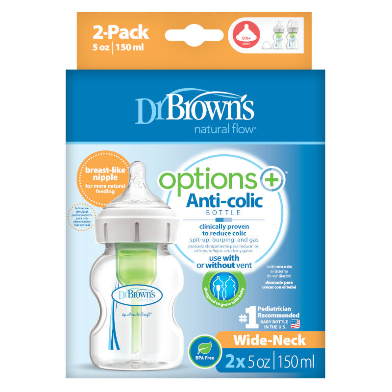 DR. BROWN'S Options+ Wide Neck PP Bottle, 150ml, 2-Pack, Assorted Colors