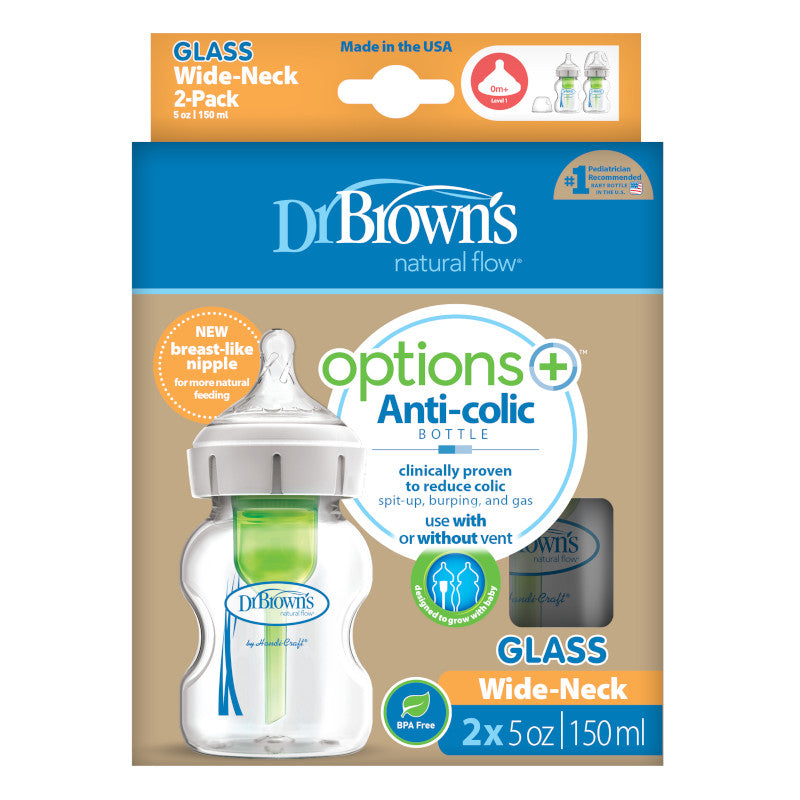 Dr Brown's Options+ Wide Neck Glass Bottle, 150ml, 2-Pack