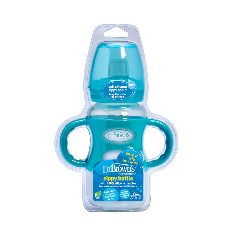 DR. BROWN'S Wide-Neck PP Sippy Spout Bottle w/ Silicone Handles, 270ml, Assorted Colors