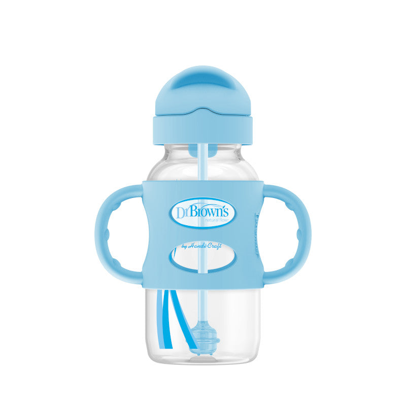 DR. BROWN'S Milestones Wide Neck PP Sippy Straw Bottle w/ Silicone Handles, 270ml, Assorted Designs
