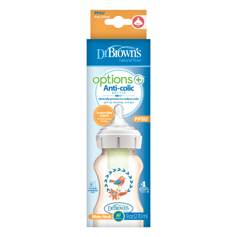 DR. BROWN'S Options+ Wide Neck PPSU Bottle w/ Deco, 270ml, 1-Pack