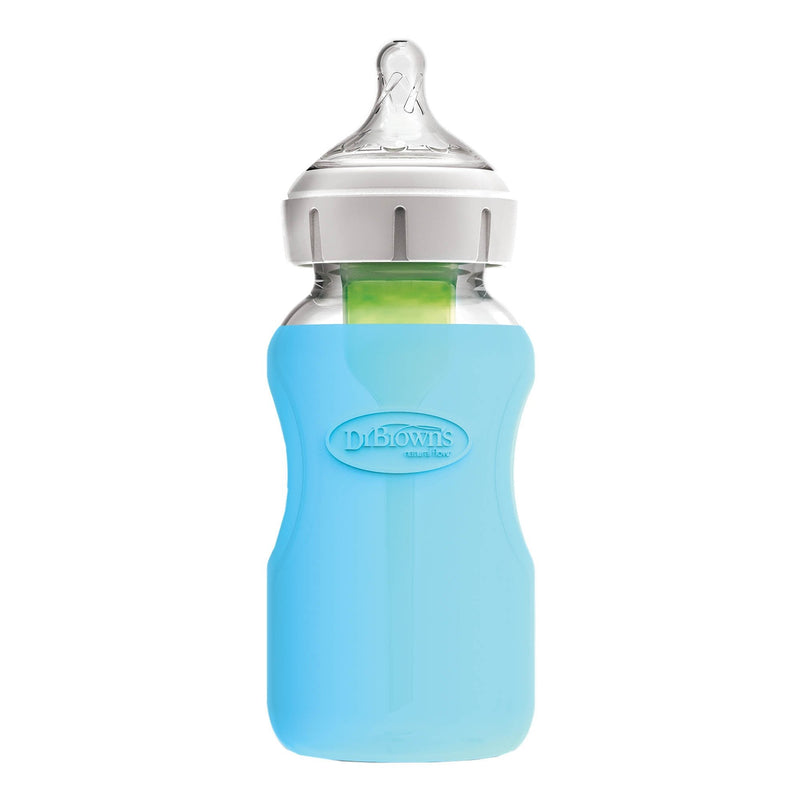 DR. BROWN'S Wide-Neck Glass Baby Bottle Silicone Sleeves, Assorted Colors, 270ml