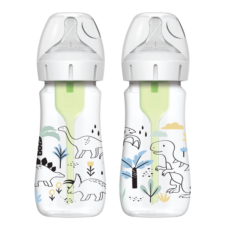 DR. BROWN'S Options+ Wide Neck Designer Bottles, Dinosaurs Design, 270ml, 2-Pack