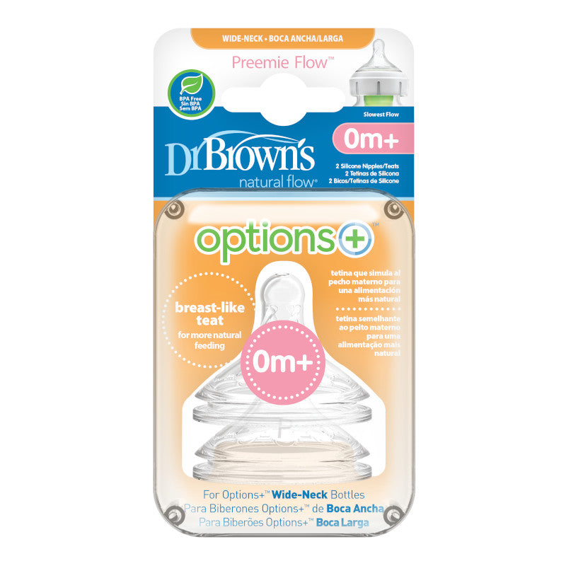 Dr Brown's Natural Flow Options+ Wide Neck Baby Bottle Nipples, Assorted Levels