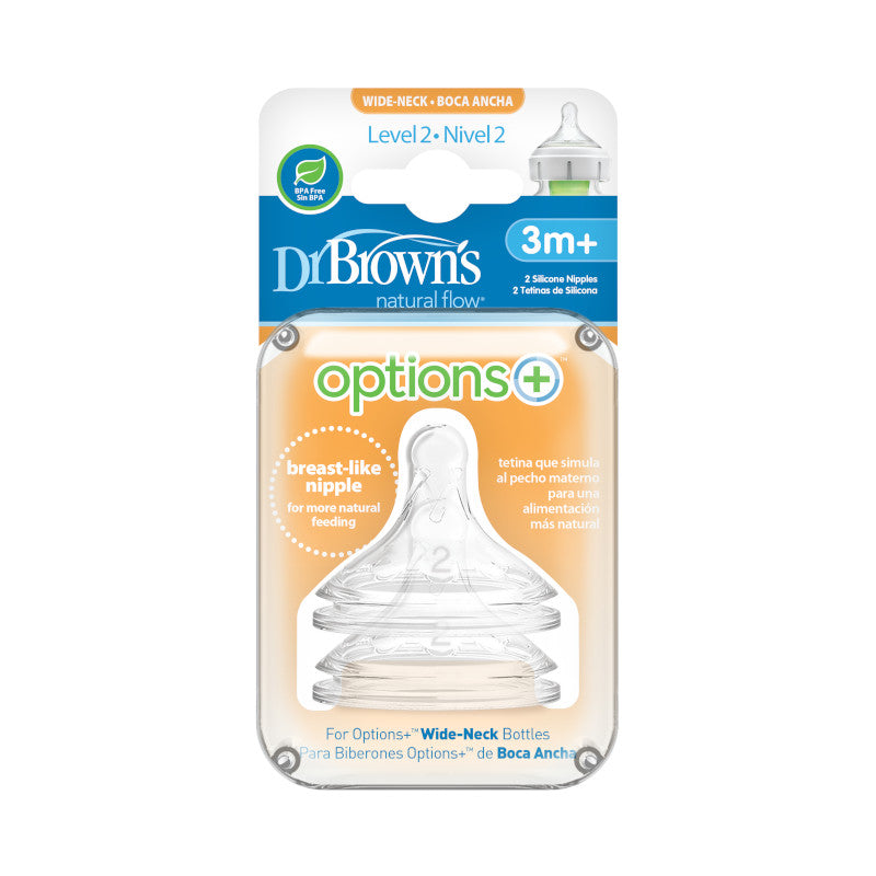 DR. BROWN'S Natural Flow Options+ Wide Neck Baby Bottle Nipples, Assorted Levels